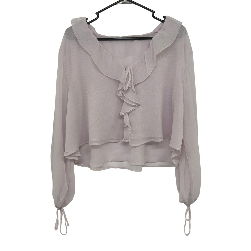 Coquette Fairy Sheer Ruffle Blouse Purple Tie Front Balletcore Romantic Ethereal